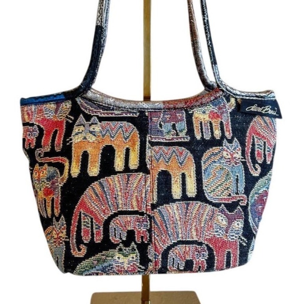 Laurel Burch Fantastic Felines Tapestry Shoulder Bag Multicolor‎ Woven Cat Tote